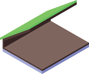 Isometric view of an empty ground area being protected by an eco friendly green roof