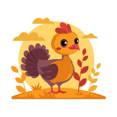 The funny farm animal Cartoon turkey in a vector