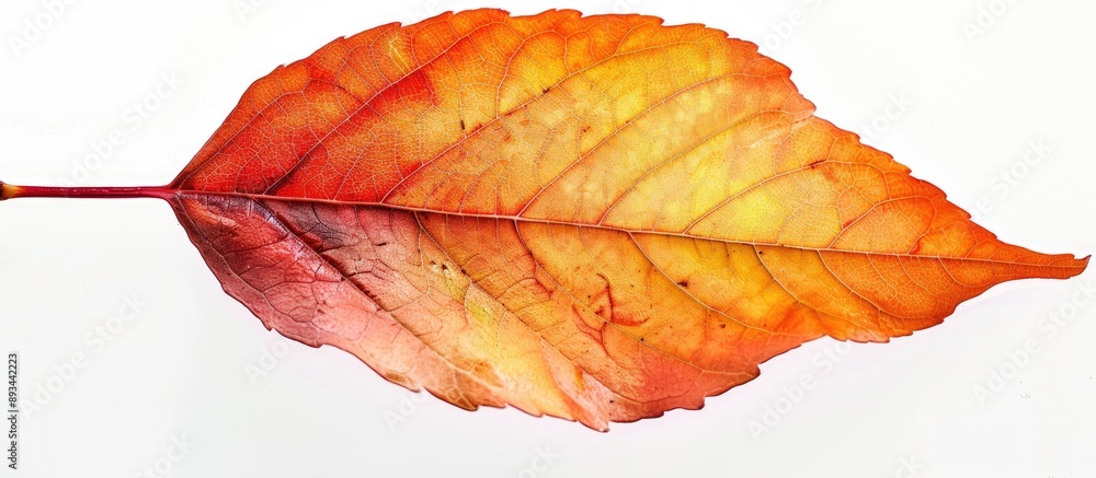 Poster vivid autumn leaf against white background with copy space image