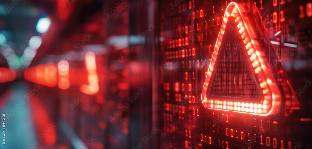 Poster a red security alert on a blurry background. concept of fraud and danger. generative ai.