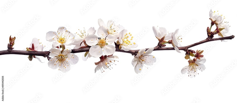 Poster isolated cherry twig with blossoms ideal for copy space image