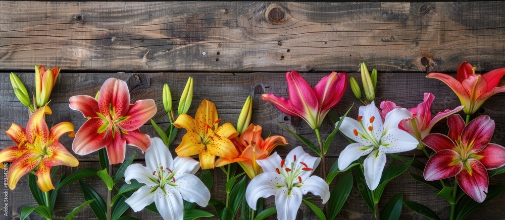 Aufkleber celebrate spring and mother s day with an eye catching display of vibrant lilies against a rustic wo