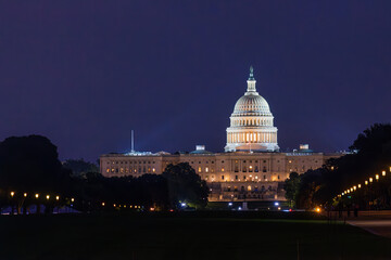 US Capitol Building at night in Washington DC, USA