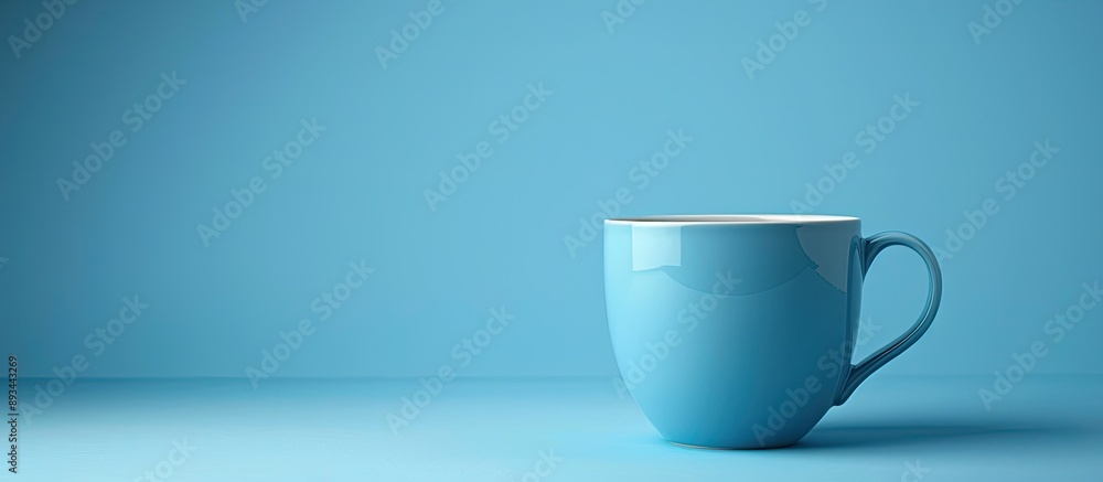 Leinwandbilder Blue cup on a blue background with empty space for text or design in the image. with copy space image. Place for adding text or design