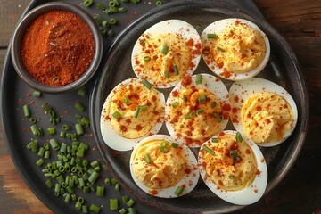  Delicious Deviled Eggs Garnished with Chives and Paprika Perfect for Party Appetizers or Holiday Meals