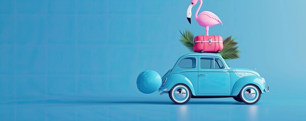 Retro Car with Summer Vacation Items