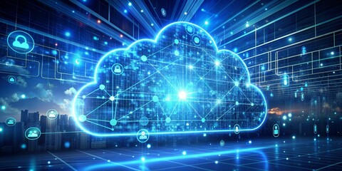 Fototapeta premium Cloud Computing Network with Data Security and User Connections