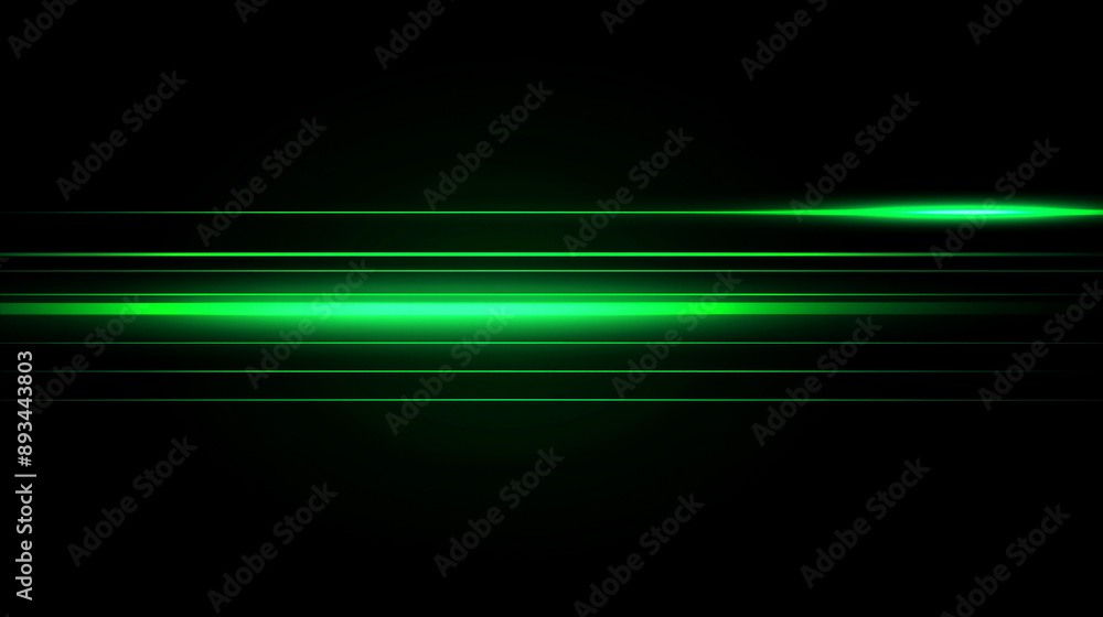 Wall mural green glowing lines on a black background.. an abstract horizontal green light effect with long line