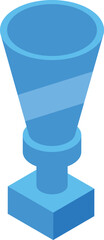 Blue champion cup with stripes standing on square pedestal isometric illustration