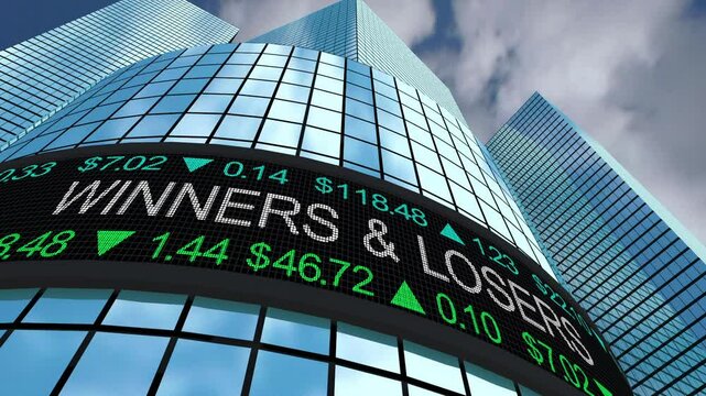 Winners and Losers Stock Market Companies Share Prices Up Down 3d Animation