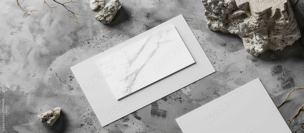 Poster stationery mockup with blank paper textured background to showcase brand identity graphic design and