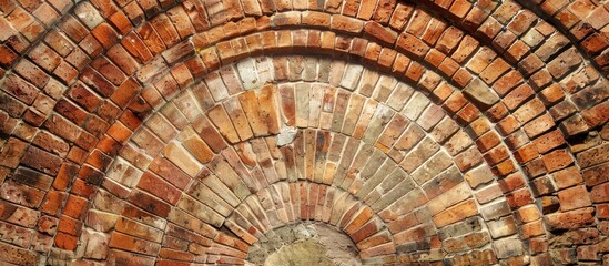 Lines on a brick wall converging toward a central point creating an interesting pattern ideal for use as a copy space image