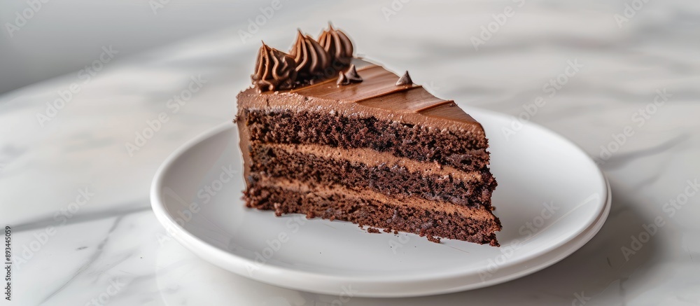 Aufkleber a decadent slice of chocolate cake on a pristine white plate with ample copy space image