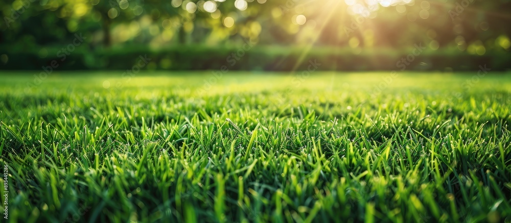 Poster stadium grass landscape background with a lush green grass field in a public park ideal as a natural