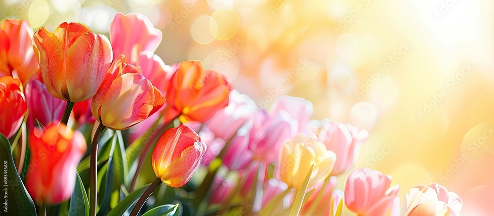 Poster Beautiful tulip flower in full bloom with copy space image