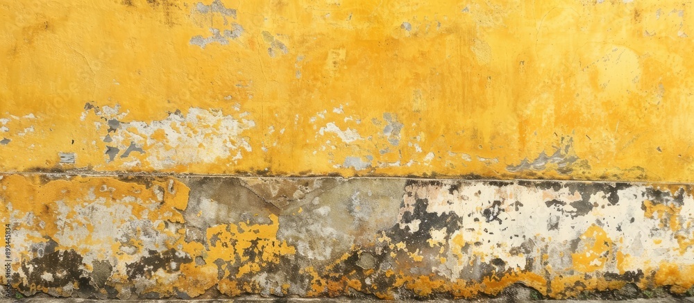 Poster aged yellow wall showing wear and dirt providing a rustic backdrop for a copy space image
