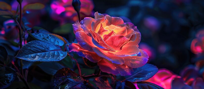 Gotemba s beautiful rose illumination creates a stunning visual display with vibrant colors on a dark background ideal for a copy space image
