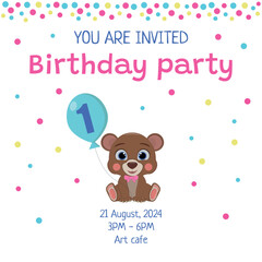 1st birthday invitation with bear