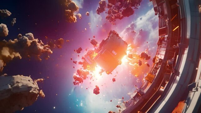 Spaceship Exploding in Space