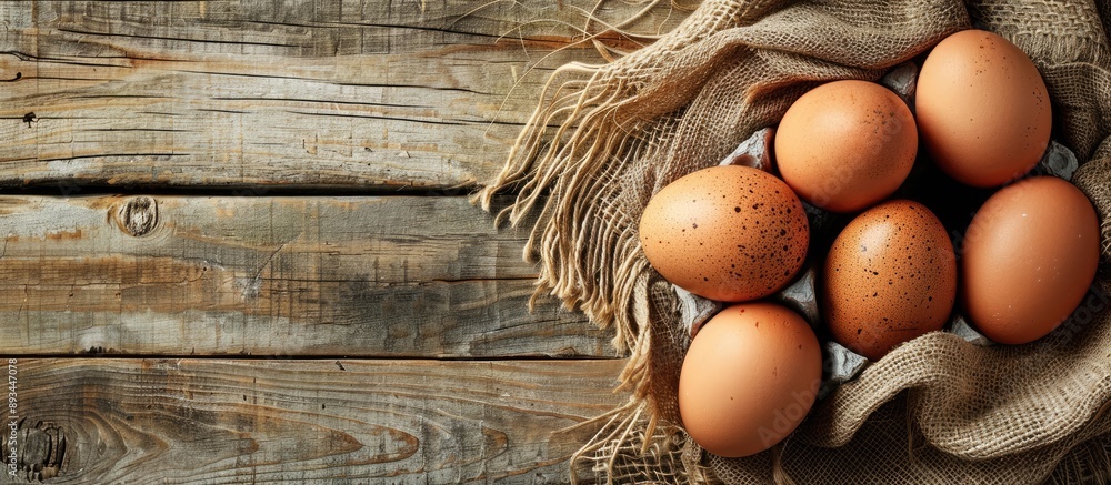 Leinwandbilder eggs displayed with copy space image on rustic wooden background