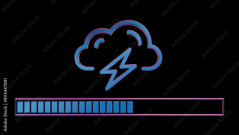 Poster Neon Cloud Computing Icon with Loading Bar on Black Background..