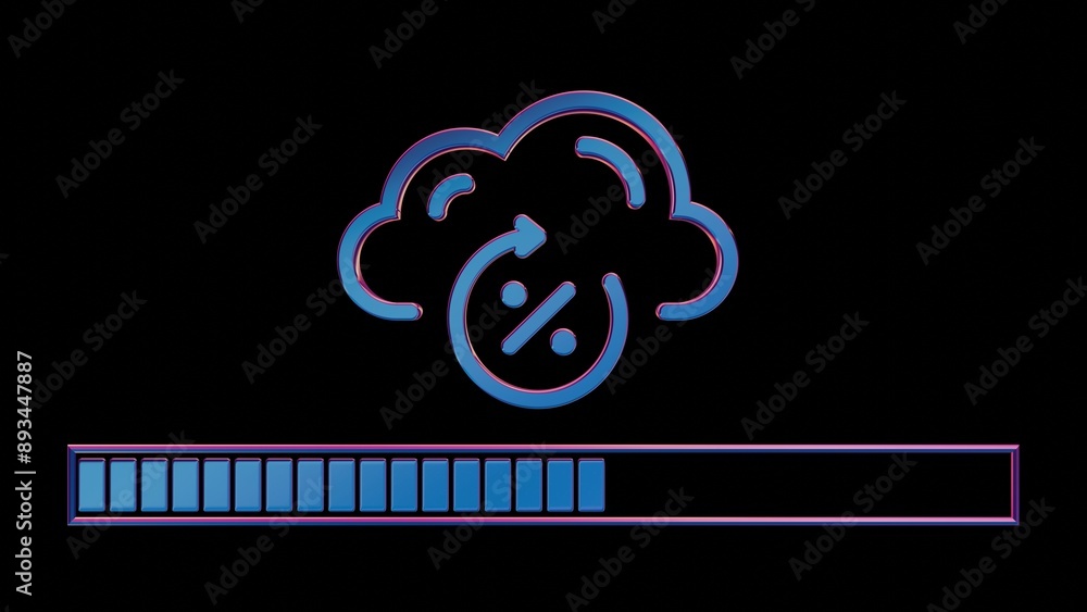 Poster Neon Cloud Computing Icon with Loading Bar on Black Background..