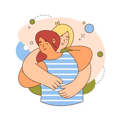 Communication helping to relief stress and stay mentally healthy. Vector flat cartoon characters hugging, friends talking or supporting each other. Friendship and relationship