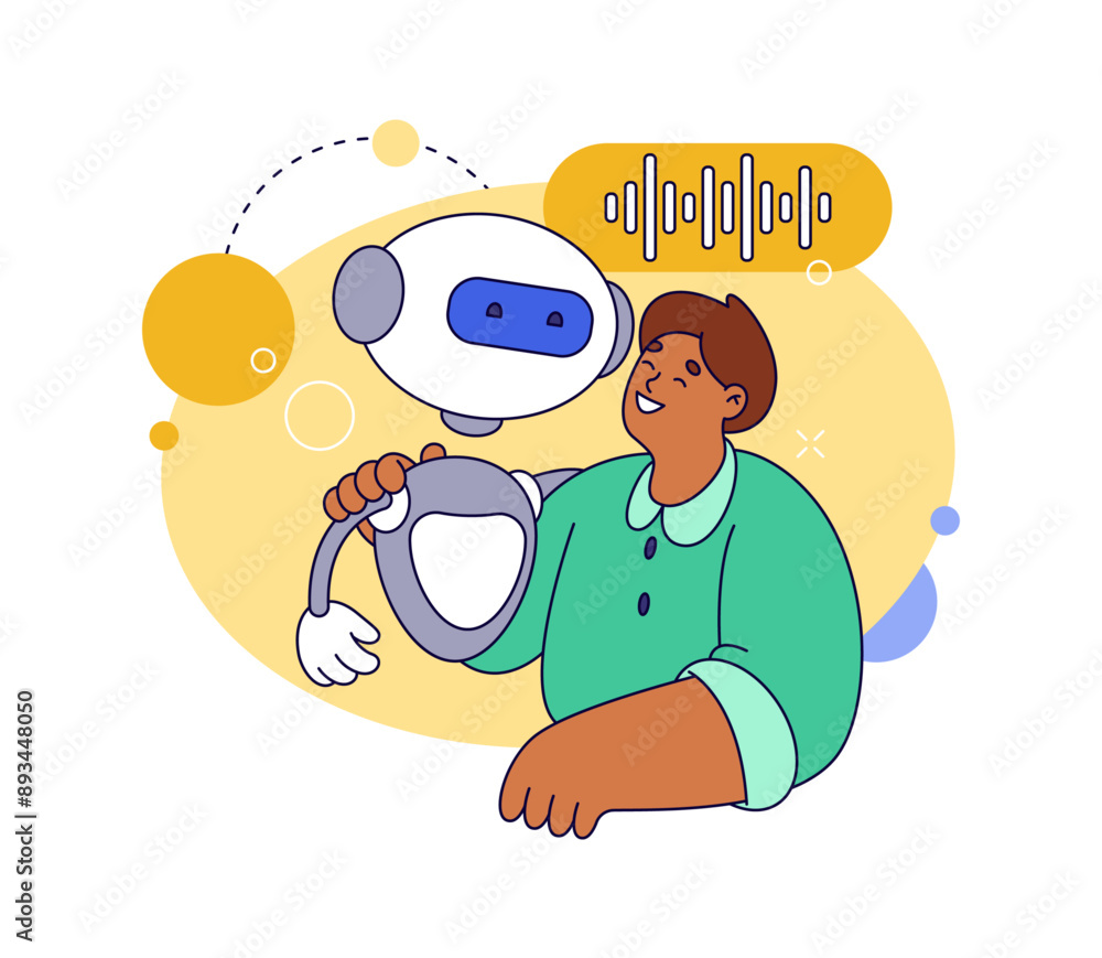 Poster Personal virtual assistance with voice recognition system. Vector flat chatbot answering people request. Artificial intelligence and neurology science application and software
