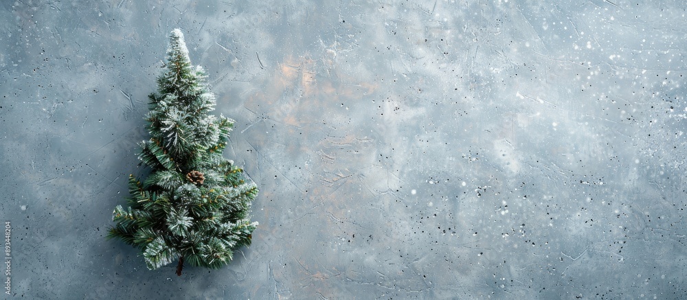 Aufkleber Top view of a creatively crafted Christmas tree on a concrete background with copy space image