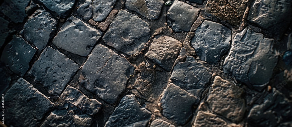 Poster Unique textures like cobblestones lines and cracks create an intriguing wallpaper design with a distinctive copy space image opportunity