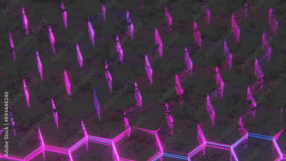 Aufkleber dark abstract hexagonal pattern with purple and pink light reflections..