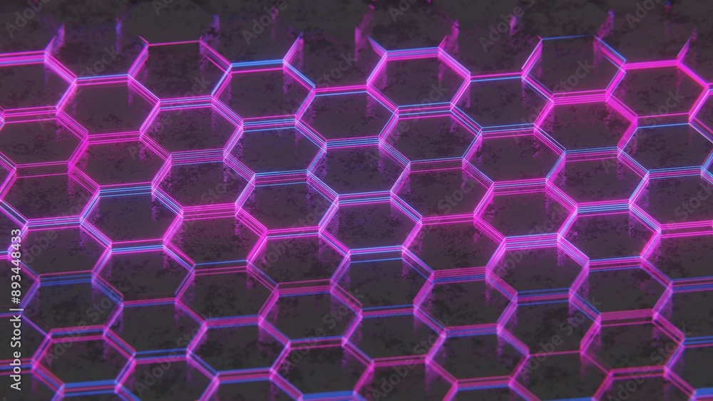 Aufkleber dark abstract hexagonal pattern with purple and pink light reflections..