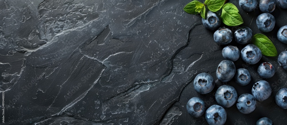 Leinwandbilder fresh blueberries displayed on a black board create a background with copy space image