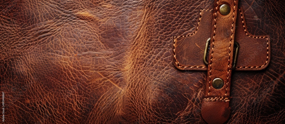 Poster label made of brown leather with copy space image