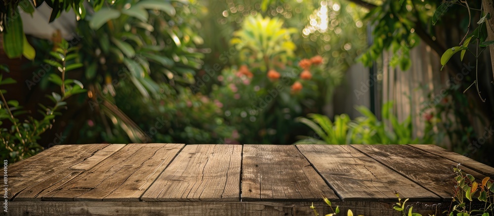 Aufkleber empty wooden board in a garden with copy space image