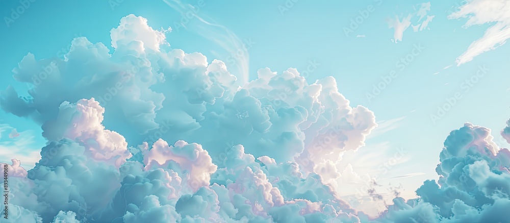 Poster Sky with blue hues and fluffy white clouds creates an ideal backdrop for text placement in a copy space image