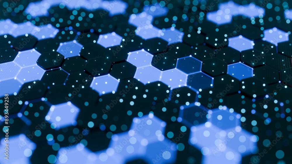 Aufkleber Abstract Blue Hexagonal Pattern with Glowing Dots and Geometric Design..