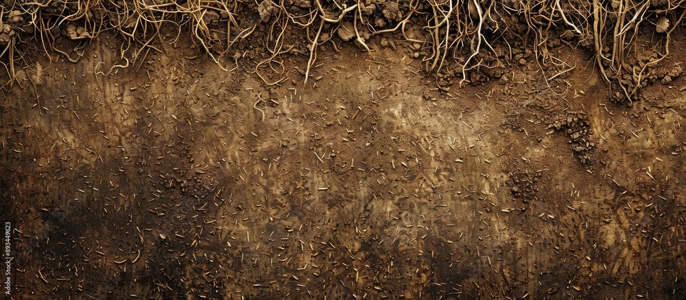Poster copy space image of sawdust on a natural brown ground with roots perfect for adding text
