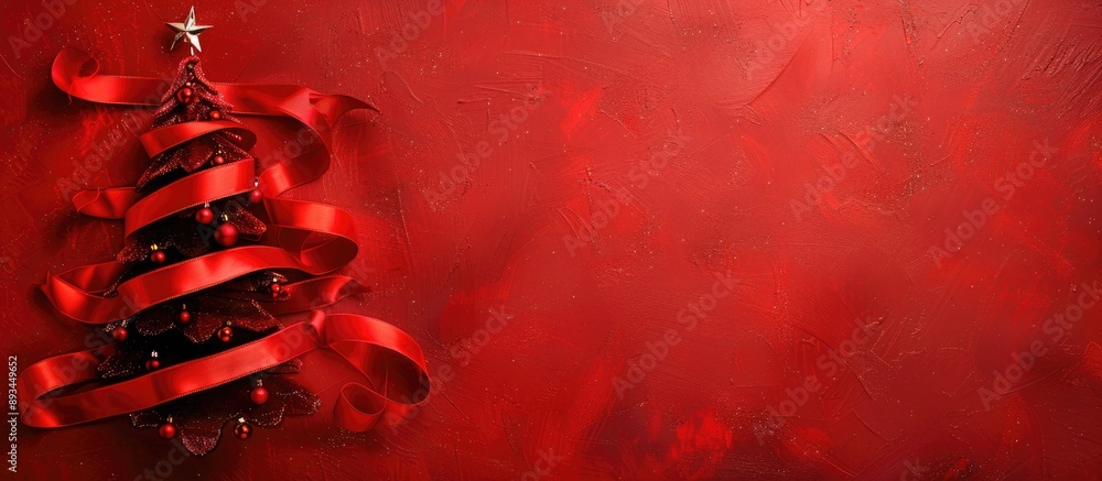 Poster craft brown background showcases a lovely christmas tree crafted from red satin ribbon topped with a