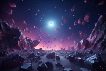 Obraz premium Virtual Reality space world in a block landscape astronomy outdoors.