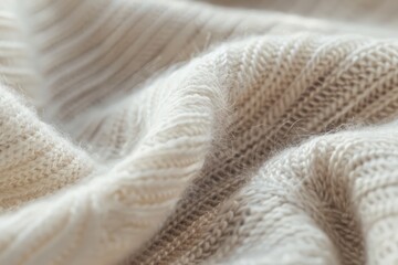 Close up of a white cashmere sweater knit pattern