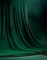 Elegant Green Velvet Curtain Background, Luxury Interior Design, Presentation