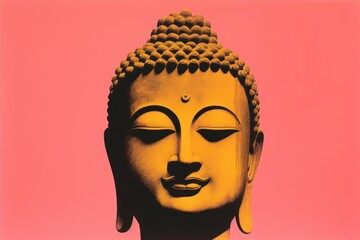 Head of buddha art red representation.