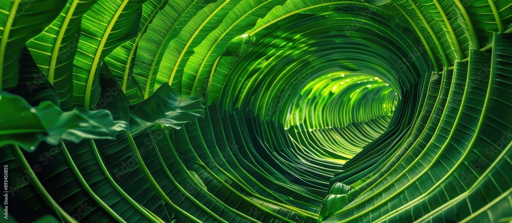 Poster tropical leaf tunnel on a verdant fern leaf background with copy space image