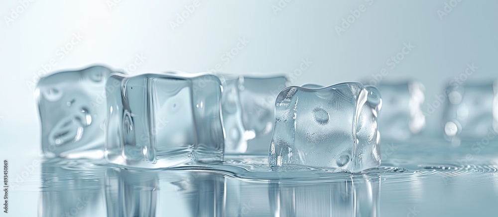 Aufkleber square ice cubes with a transparent clear appearance are placed on a mirror with ample copy space im