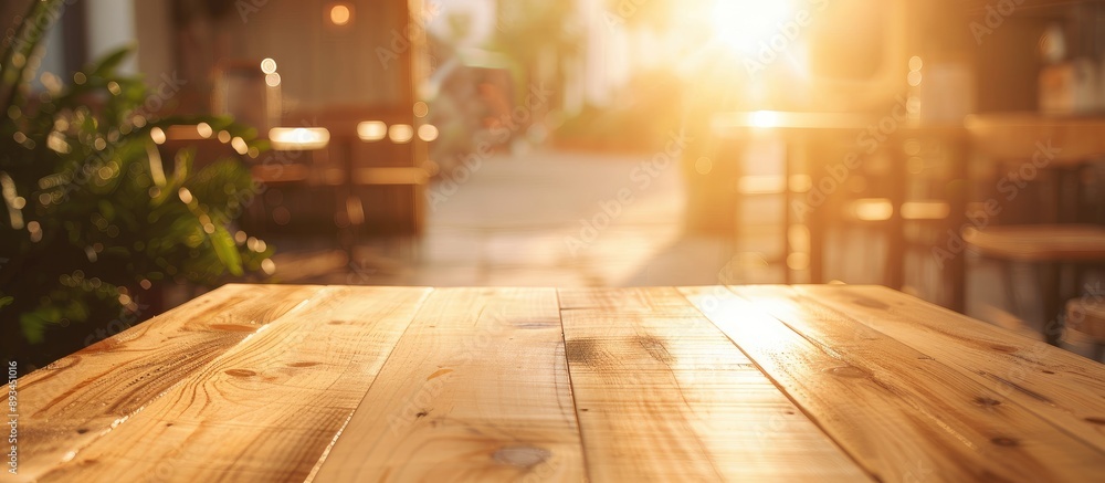 Poster Blurred perspective view of a cafe table with ample copy space image