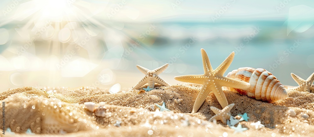 Poster beach scene with sand during summer showcasing a copy space image