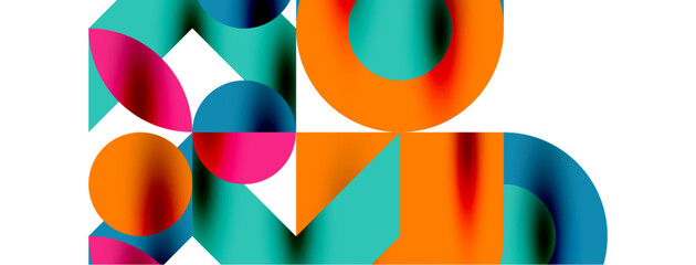 Metal color circles with shadows and other geometric elements composition for wallpaper, banner, background or landing