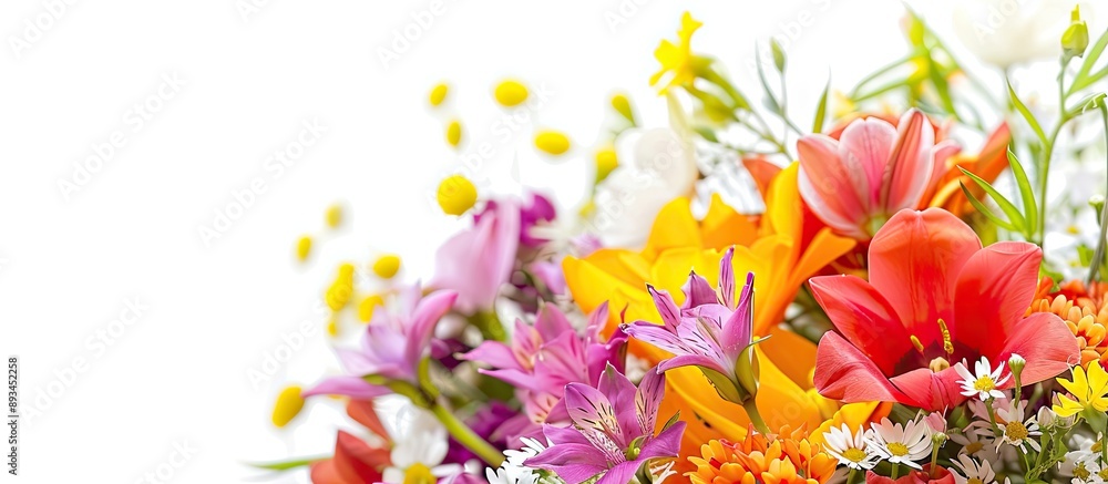 Aufkleber a bouquet of spring flowers set against a white backdrop perfect for a copy space image