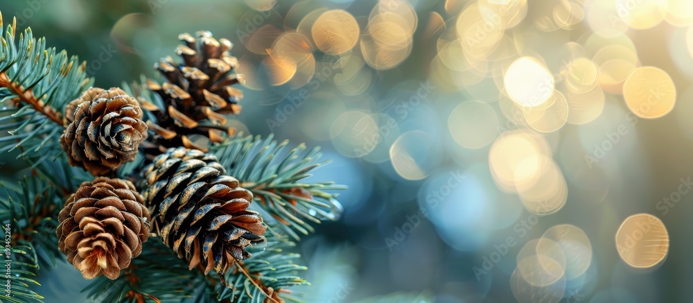 Poster Spruce branch with fir cones featuring a copy space image